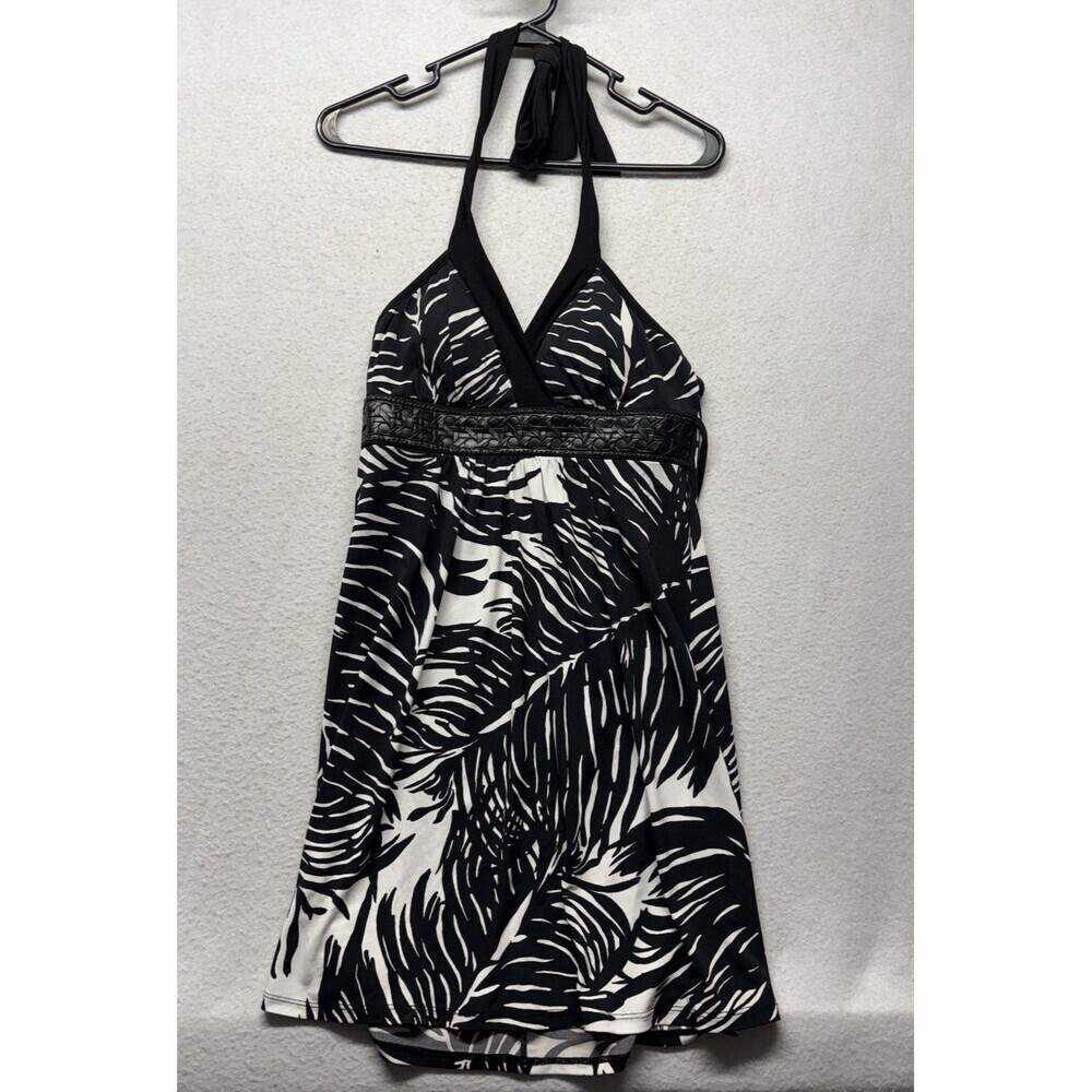 Y2K BCX Halter Babydoll Tie Back Mini Dress M Black White Padded Party 2000s